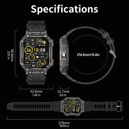 GPS Men'S Sports Smart Watch, 2.0-inch HD Smart Watch, With Wireless Call Function, Message Reminder,