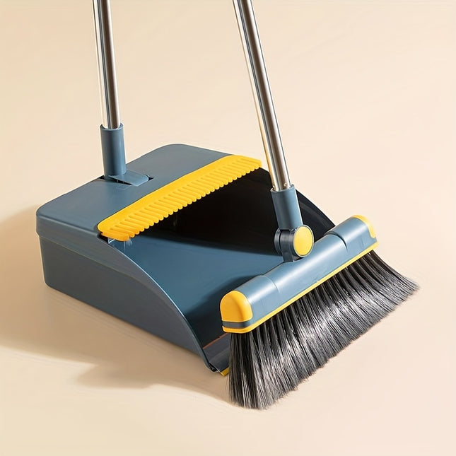 2pcs Heavy-Duty Stainless Steel Broom and Dustpan Set with Rotating Handle & Foldable Design