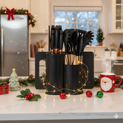 19pcs Modern Black Kitchen Knife & Cuisine Set  Professional Blade Collection with Ergonomic