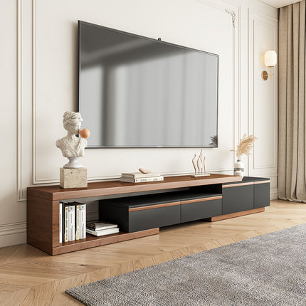 Expandable Dark Brown TV Stand with Storage Space and Drawers | Hardwood, Enclosed-Storage Design