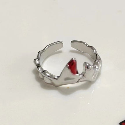 Rare Design Flame-red Irregularly Pleated French-style Open Ring For Women