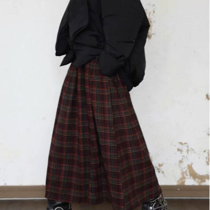 Winter New Women's Vintage Beautiful Red Plaid Skirt