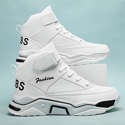 Men's Mid-Top Lace-Up Sneakers, Outdoor Hiking Shoes, Solid Color Thick-Sole Lace-Up Shoes,