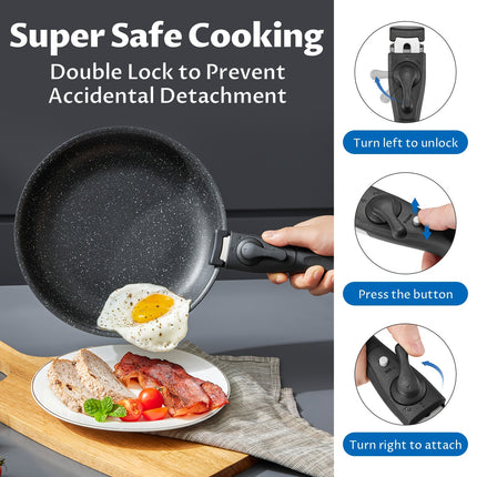 Cookware Set 10pcs, Nonstick Pots and Pans Set with Removable Handles, for All Hobs, Stackable Design