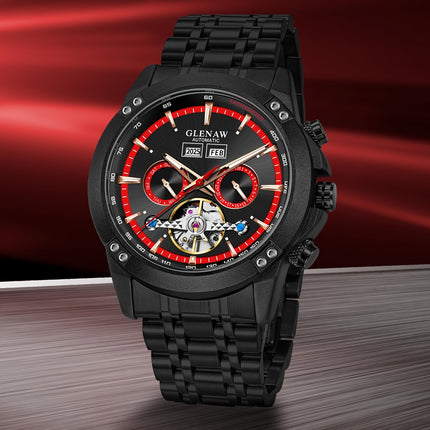 Men'S Automatic Mechanical Watch - Date Display, Stainless Steel Band, Luxury Round Dial