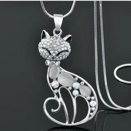 Cute Crystal Shining Diamond Opal Cartoon Fox Cat Necklace