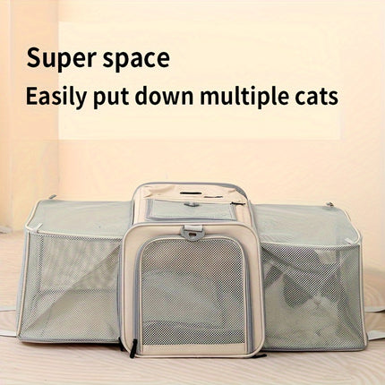 Expandable Large-Capacity Cat Carrier - Portable Linen Pet Travel Bag with Zipper Closure for Two Cats, Ideal for Outdoor Use