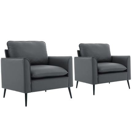TS Nordic Retro Light Luxury Leather Upholstered Sofa Chair 2PC in Light Gray, Casual Living Room Balcony Bedroom Accent Chair