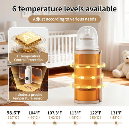 Bottle Warmer with Battery | Suitable for Breastmilk and Formula Feeding, Waterless Heating System,