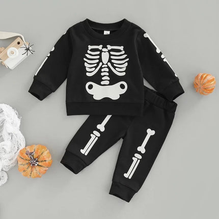 Children's Skull Clothing Boys' Girls' Cotton Long Sleeve Sweater Trousers Two-piece Suit