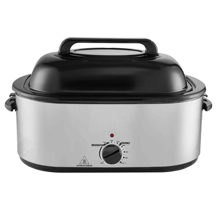 Electric Roaster Oven, 24 QT Turkey Roaster Oven with Self-Basting Lid, 1450W Roaster Oven with Defrost & Warm Function, Adjustable Temp, Removable Pan & Rack, Fits Turkeys Up to 28LBS, Silver