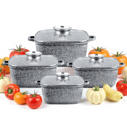 8pcs Pot Set  with Marbled Coating  Cooking Pot  with Lid | Non-Stick Coating  Induction