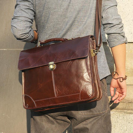 First Layer Cowhide Mens Bag Retro Trendy Texture Handbag