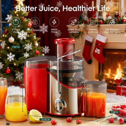 Juicer Vegetables And Fruit, Max 800W Juicer Machine Made of Stainless Steel with 3 Speed Levels