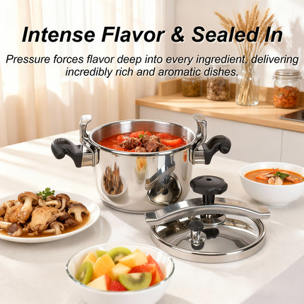 5L-13L Heavy-Duty Stainless Steel Pressure Cooker with Crossbar Safety Lock & High Quality Rotary Knob