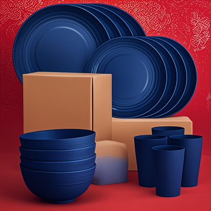 Blue Dinnerware Set for 4 People, Consisting of Plates, Bowls, And Cups, Microwave-Safe And Dishwasher
