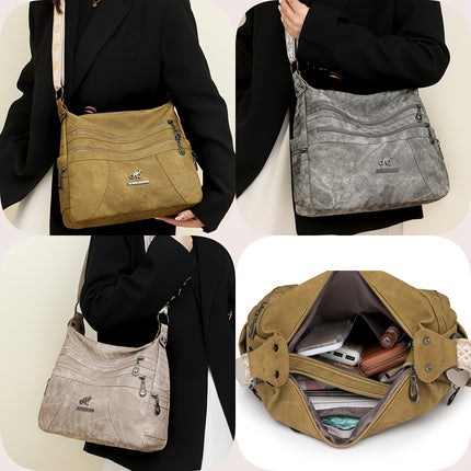 Women'S Retro Bohemian Crossbody Bag with Adjustable Strap - Solid Color Olive Green Tote Handbag