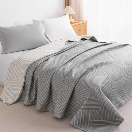 3 Layers Egyptian Cotton Muslin Bed Blanket, Breathable Yarn Dyed Quilt Perfect for Couch, Bed