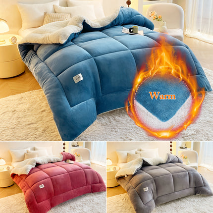 1pc Solid Color Thick Soft Comforter Lamb Quilt, Ultra Breathable All Season Cover Quilt Double-Sided,