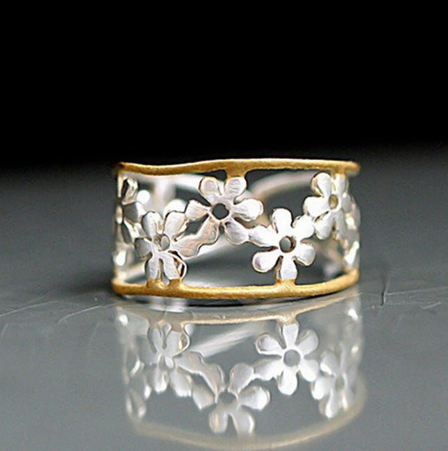 Creative Sunflower Chrysanthemum Adjustable Ring 18K Rose Gold Plated Two-tone