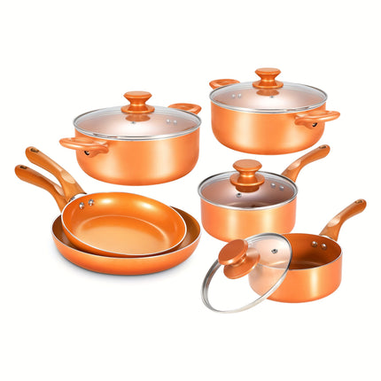 10-Piece Non Stick Pots And Pans Set, Aluminum Ceramic Cookware Set With Lids, Induction,