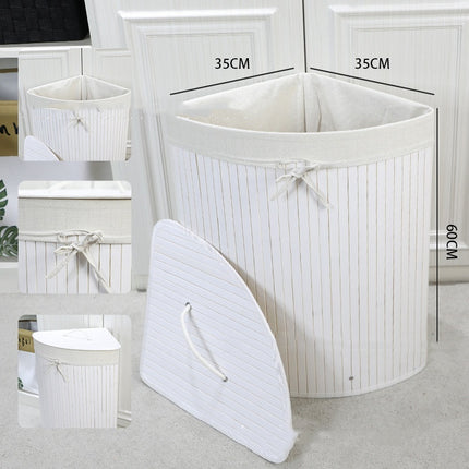 White Triangle Foldable Laundry Basket Woven Bamboo Basket With Lid