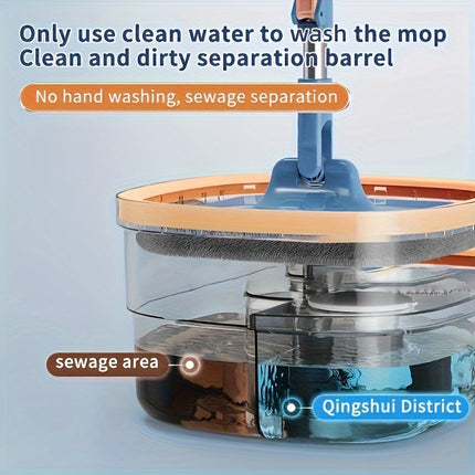 Wash Mop And Bucket Set, With Total 3 Mop Cloths, Household Rotating Floor Mop, Lazy Mop,