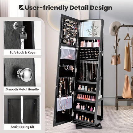 360° Rotating Jewelry Cabinet With Taller Full-length Mirror
