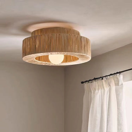 Retro Straw Woven Chandelier Art Rattan Restaurant Japanese Style