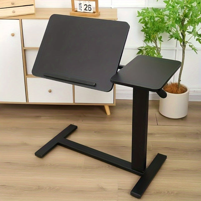Adjustable Laptop Desk with Hidden Wheels & Tiltable Surface - Solid Wood Mobile Table