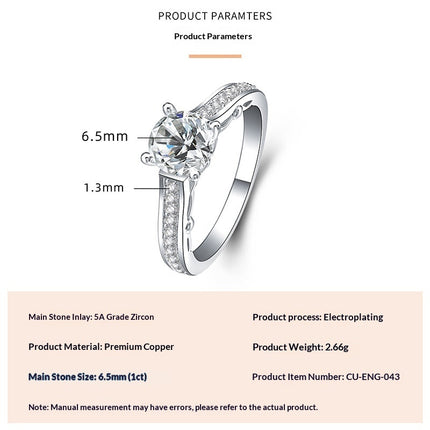 Fashionable, Light-luxury, Versatile, Niche Ring Featuring Faux Moissanite With A Four-prong Zircon Setting And Electroplated Finish