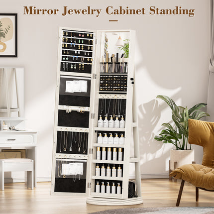 Full-Length Mirror, 360° Swivel Jewelry Armoire, Large Jewelry Storage With Lockable,