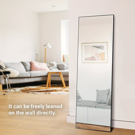 Full Body Mirror, Large Mirror, Bedroom Mirror With Black Aluminium Frame, Black, 65"x22"