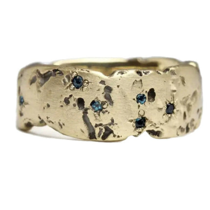 Tin Foil Textured Ring Fashion Inlaid Blue