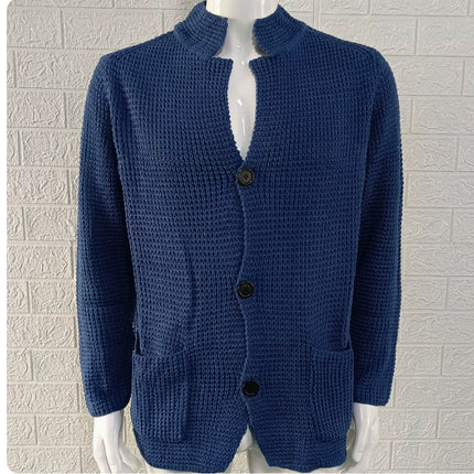 Stand Up Collar Cardigan Men Knitted Jacket