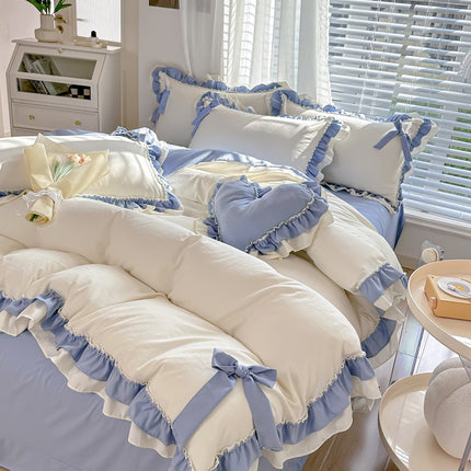 Solid Color Lace Bedsheet And Duvet Cover