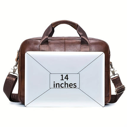 Men's Genuine Leather Full-Grain Cowhide Business Crossover Laptop Briefcase Handbag