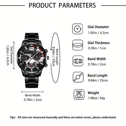 4pcs Men'S Quartz Watch and Fashion Accessories Set | Perfect for Daily Use, Birthday Parties