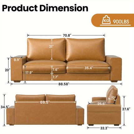 Leather Couch Modern Mid Century Faux Leather Couch, Loveseat Sofa with Wide Arm