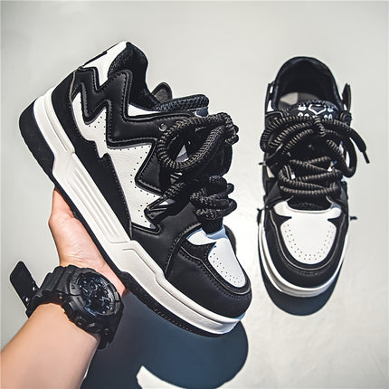 Men's Heavy-Duty Thick-Sole Sneakers Round Toe Low-Top Lace-Up Skate Shoes Suitable