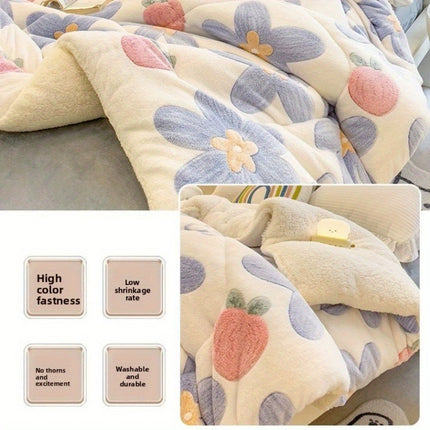 Extra Thick Sherpa Quilted Comforter - Heavy-Duty Winter Bedding with Floral Pattern