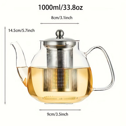 1pc Teapot, Thickened Heat-resistant Glass Teapot with Elegant Tea Infuser Cup, Stainless Steel Filter Teapot
