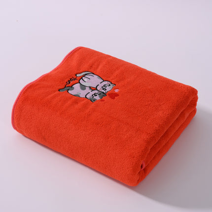2pcs Cartoon Cat Embroidery Towel Set, Super Absorbent Coral Fleece, Soft & Comfortable