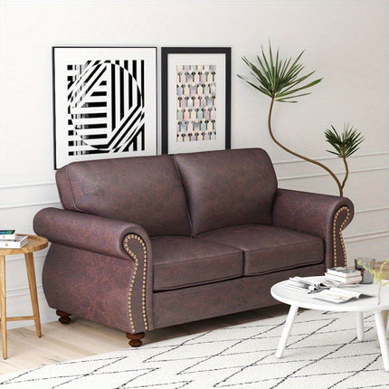 Sofa Suitable for Small Spaces - Soft Synthetic Leather Couch with Rivet Accent,