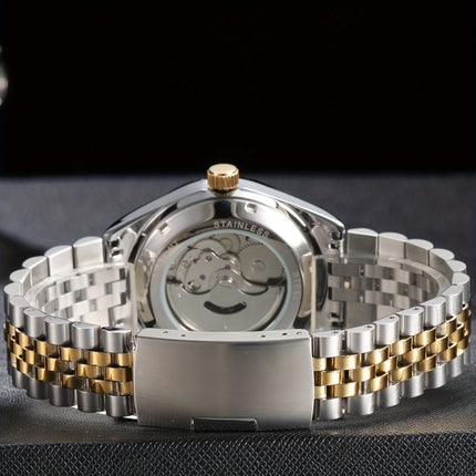 Men's Mechanical Watches With Solid Steel Watchband, Waterproof Automatic Wristwatch