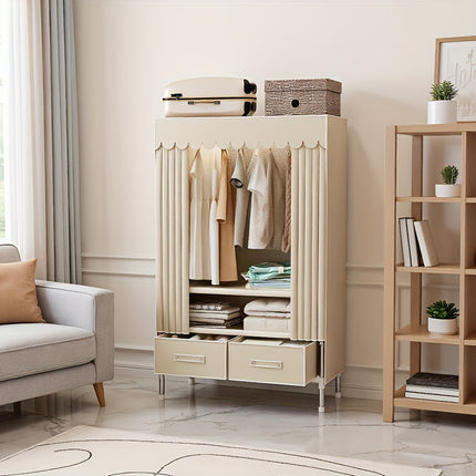 A Large-Capacity Standalone Wardrobe Storage Cabinet with Shelves And Hooks