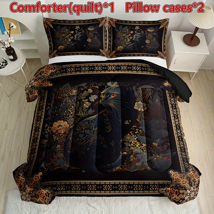 3pcs Fashionable High-End Quilt Set with Flowers and Animals (1 Quilt + 2 Pillowcases without Pillows)