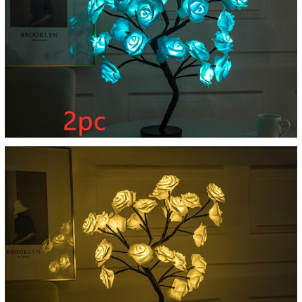 Rose Flower Lamp USB Battery Operated LED Table Lamp Bonsai Tree Night Lights Garland Bedroom Decoration Lights Home Decor