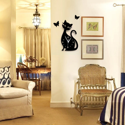 Quartz wall clock bedroom living room wall clock creative cute black cat wall sticker clock