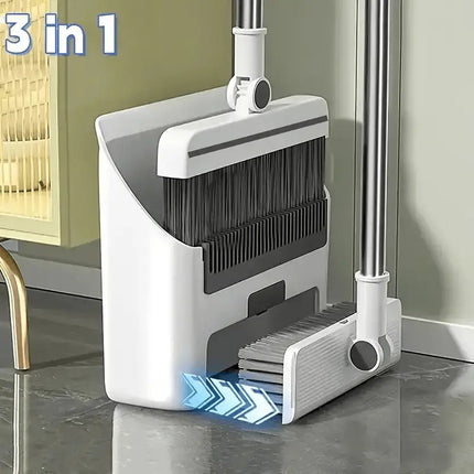 Triple-in-One Home Cleaning Kit, Essential Furniture Cleaning Tools, Soft-Bristle Broom, Dustpan,